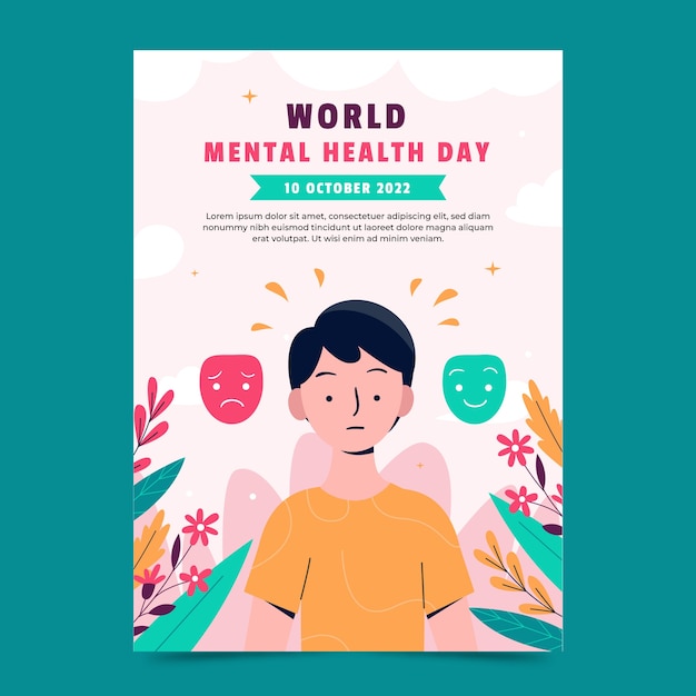 Flat vertical poster template for world mental health day