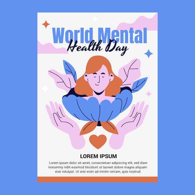 flat vertical poster template for world mental health day