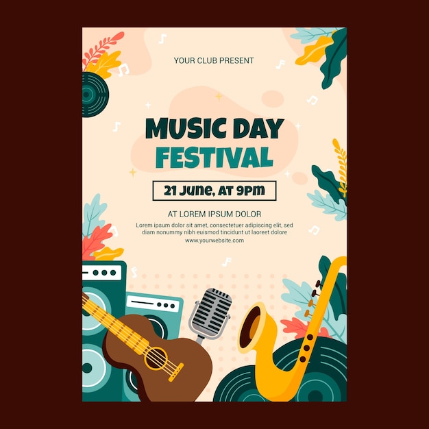 Free vector flat vertical poster template for world music day celebration