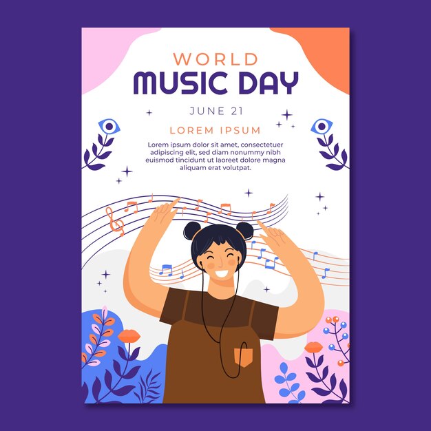 flat vertical poster template for world music day celebration