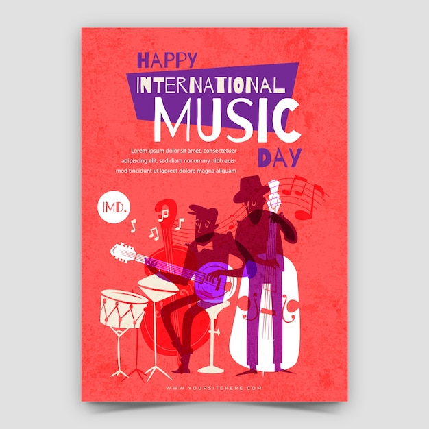Free vector flat vertical poster template for world music day celebration