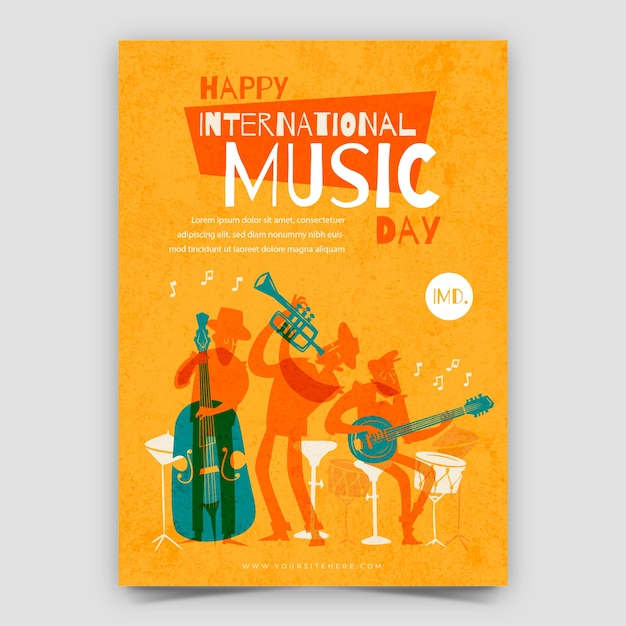 Free vector flat vertical poster template for world music day celebration