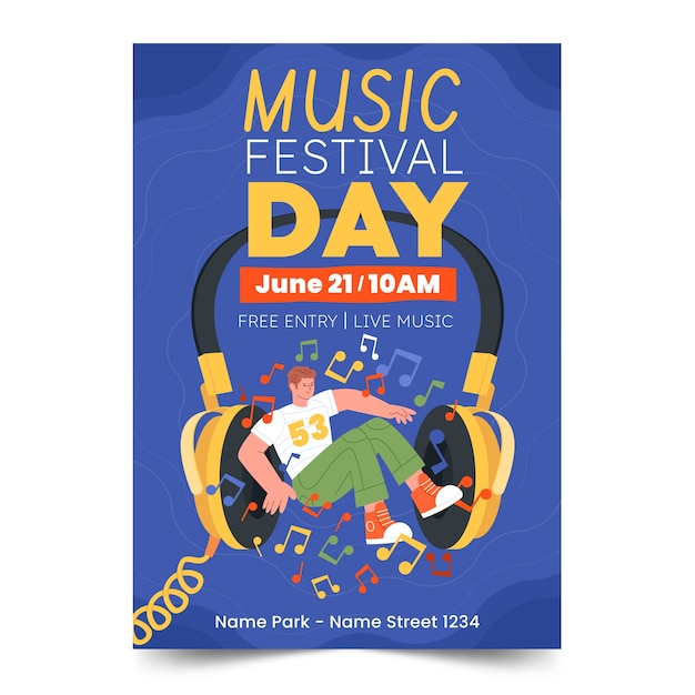 Free vector flat vertical poster template for world music day celebration