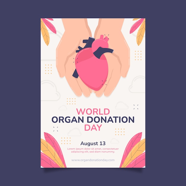 Free vector flat vertical poster template for world organ donation day