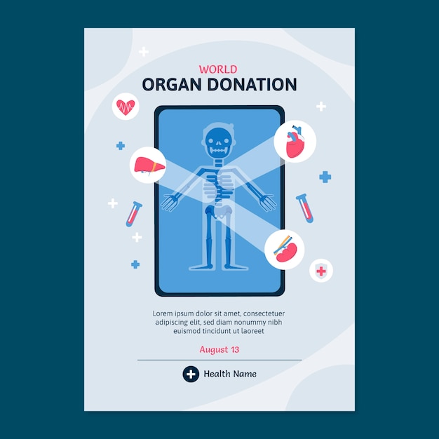 세계 장기 기증의 날을 위한 평면 수직 포스터 템플릿