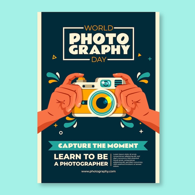 Free vector flat vertical poster template for world photography day celebration