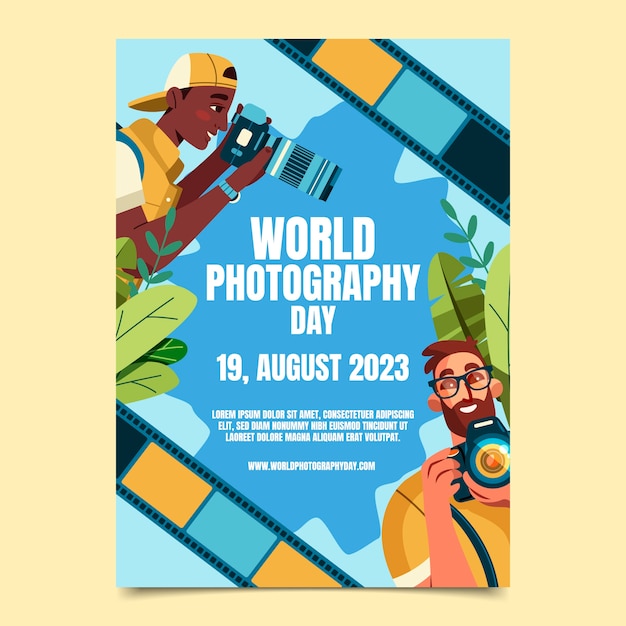 Flat vertical poster template for world photography day celebration