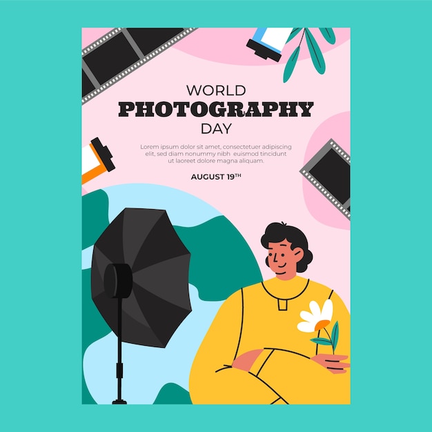 Free vector flat vertical poster template for world photography day celebration