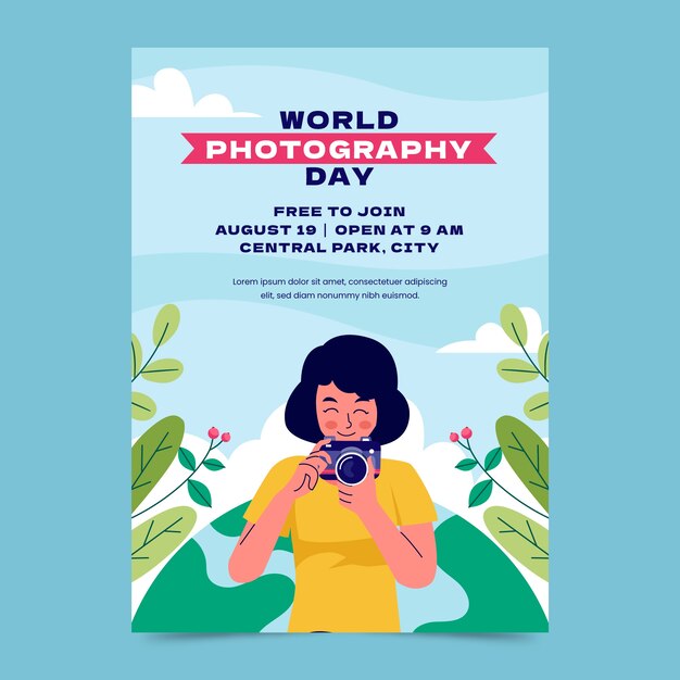 flat vertical poster template for world photography day