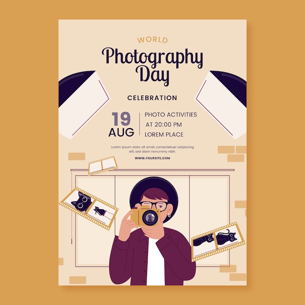 Flat vertical poster template for world photography day