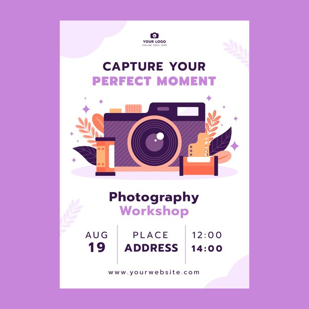 Flat vertical poster template for world photography day