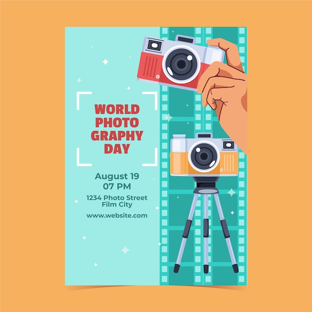 flat vertical poster template for world photography day
