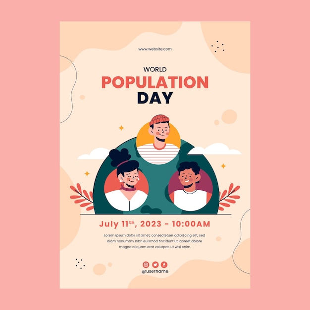 Flat vertical poster template for world population day