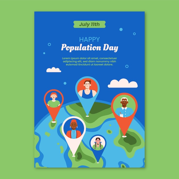 세계 인구의 날을 위한 평면 수직 포스터 템플릿