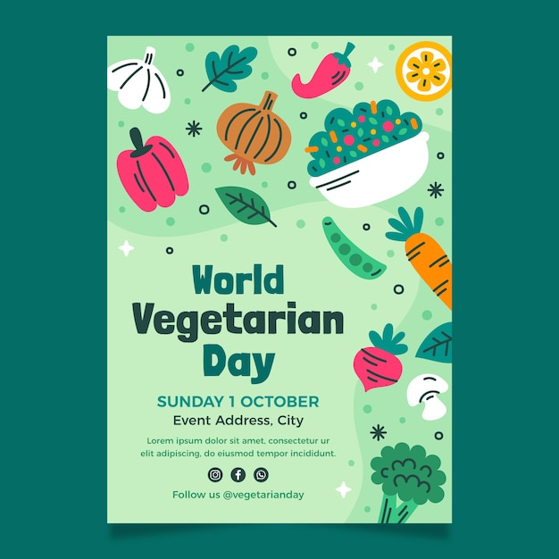 Vettore gratuito modello di poster verticale piatto per la celebrazione della giornata mondiale dei vegetariani