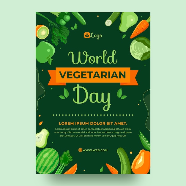 Vettore gratuito modello di poster verticale piatto per la celebrazione della giornata mondiale vegetariana