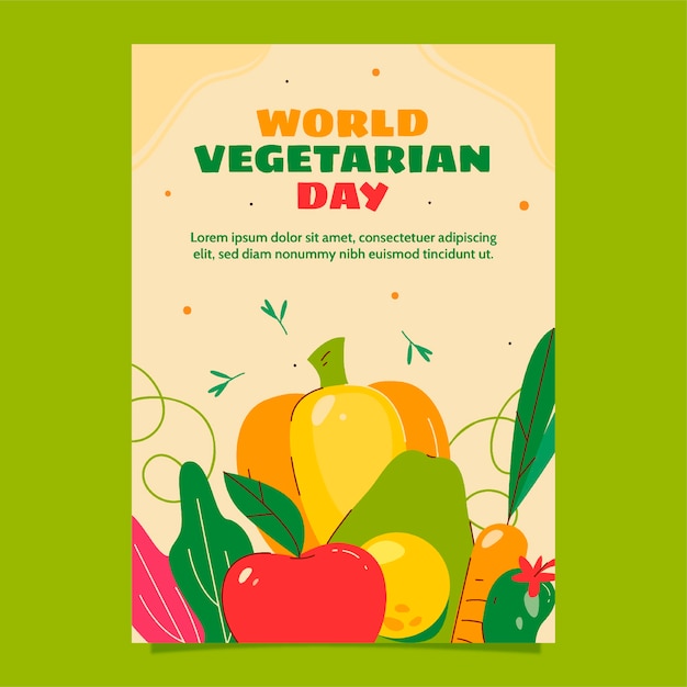 Flat vertical poster template for world vegetarian day