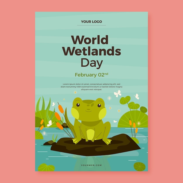 Free vector flat vertical poster template for world wetlands day