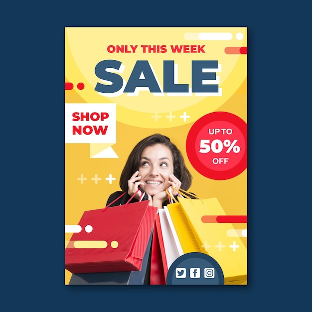 Flat vertical sale poster template with photo