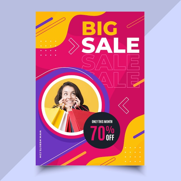 Flat vertical sale poster template with photo