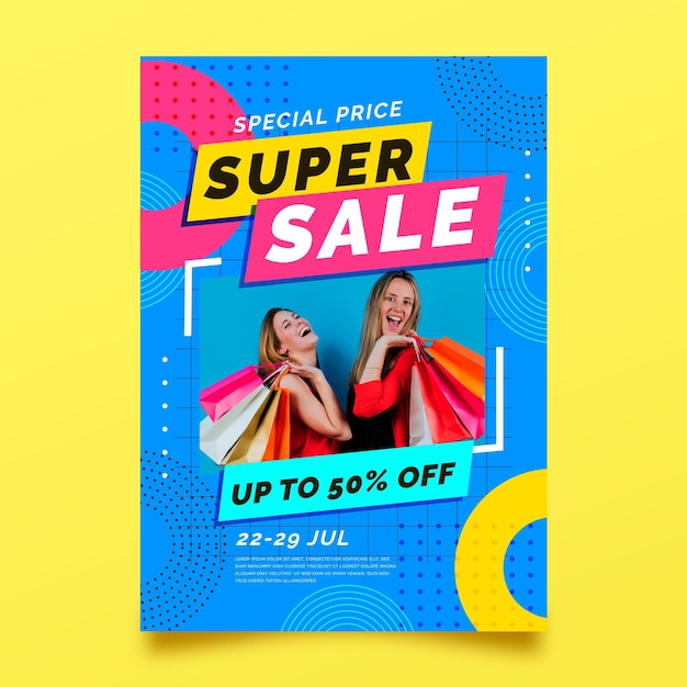 Free vector flat vertical sale poster template with photo