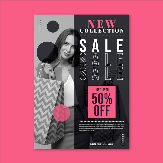 Flat vertical sale poster template with photo