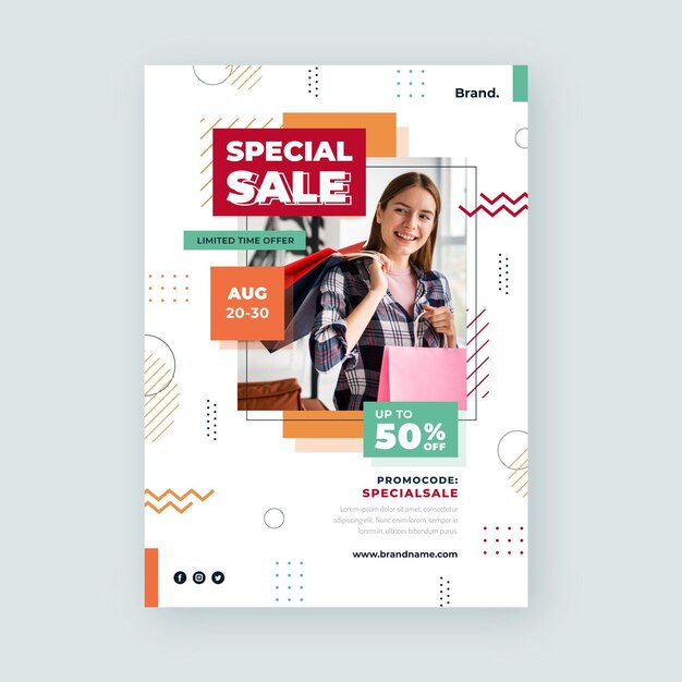 Flat vertical sale poster template with photo