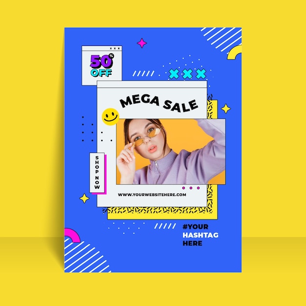 Free vector flat vertical sale poster template with photo