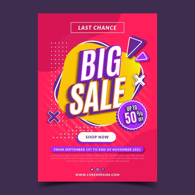 Flat vertical sale poster template