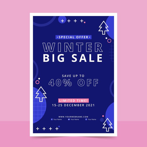 flat vertical winter sale poster template