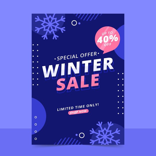 Flat vertical winter sale poster template