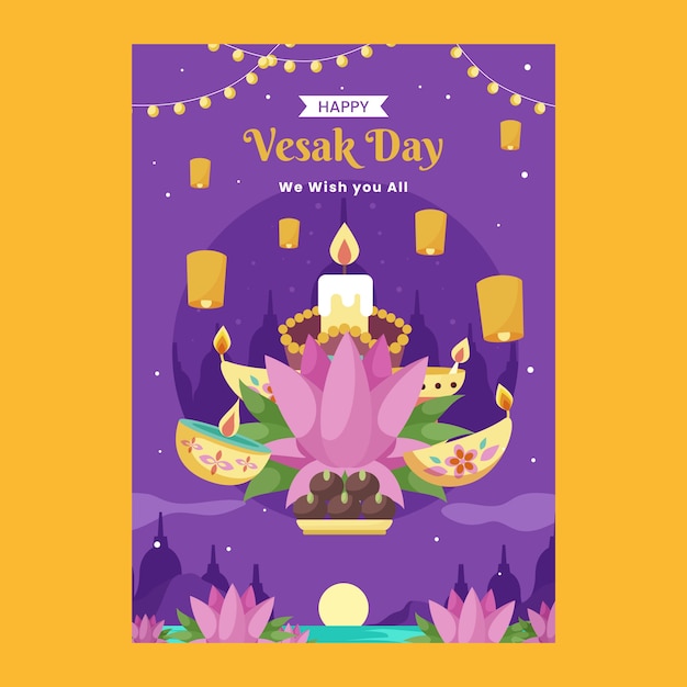 Flat vesak day greeting card template