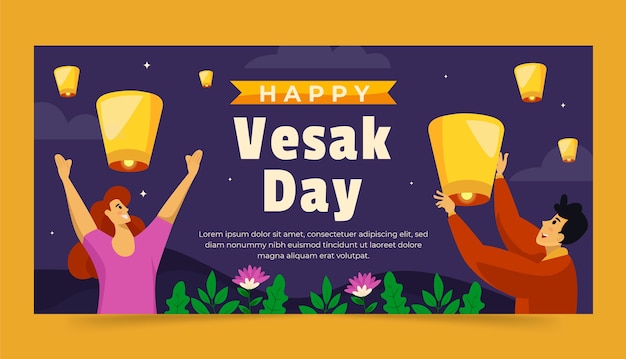 Flat vesak day horizontal banner template