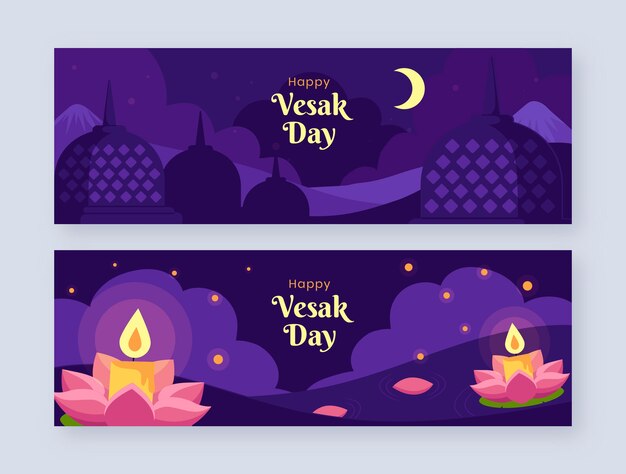 Flat vesak day horizontal banners pack