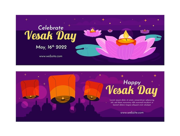 Flat vesak day horizontal banners pack