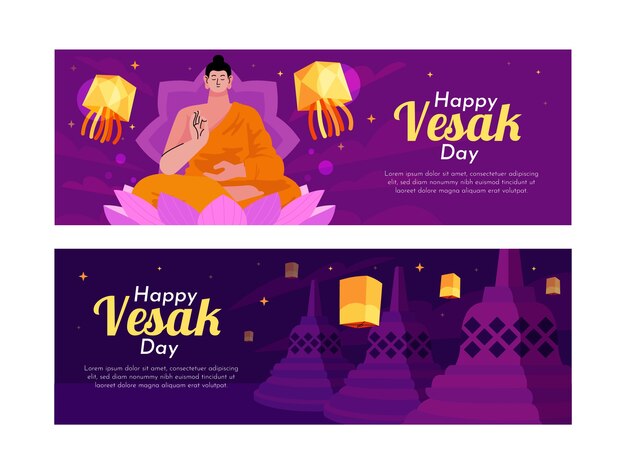 평면 vesak 날 가로 배너 팩