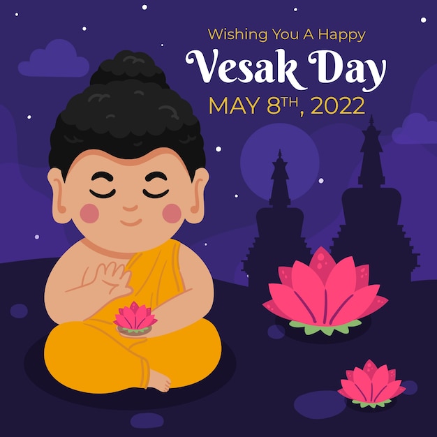 Vettore gratuito illustrazione di giorno vesak piatto