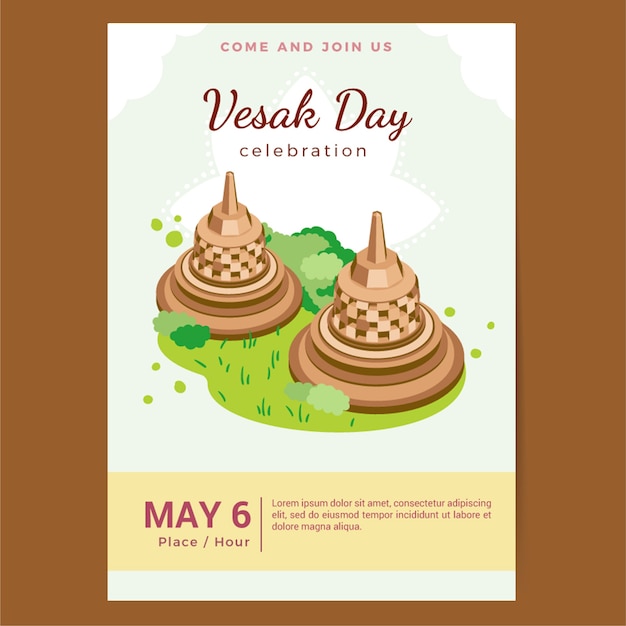 Free vector flat vesak day vertical poster template