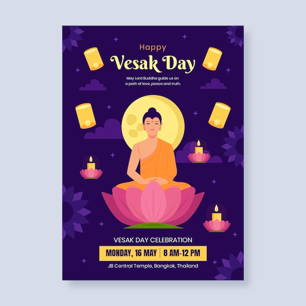 평면 vesak 하루 세로 포스터 템플릿