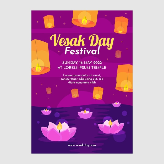 Flat vesak day vertical poster template