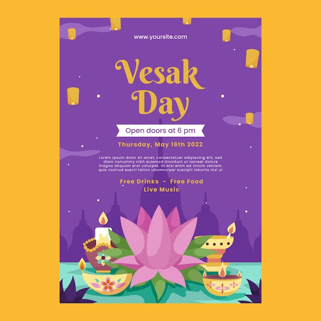 무료 벡터 평면 vesak 하루 세로 포스터 템플릿