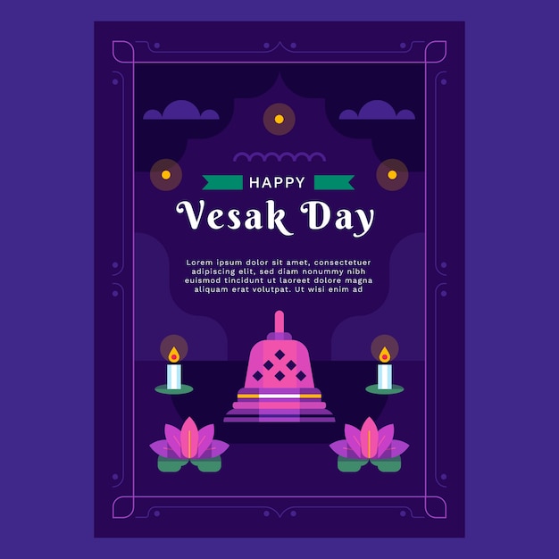 Free vector flat vesak greeting card template