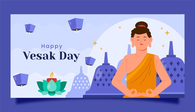 Free vector flat vesak horizontal banner template