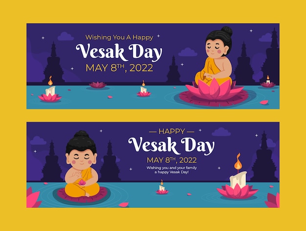 Flat vesak horizontal banners pack