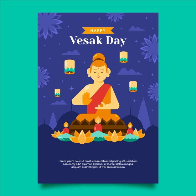 평면 vesak 세로 포스터 템플릿