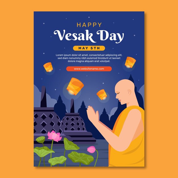 Flat vesak vertical poster template