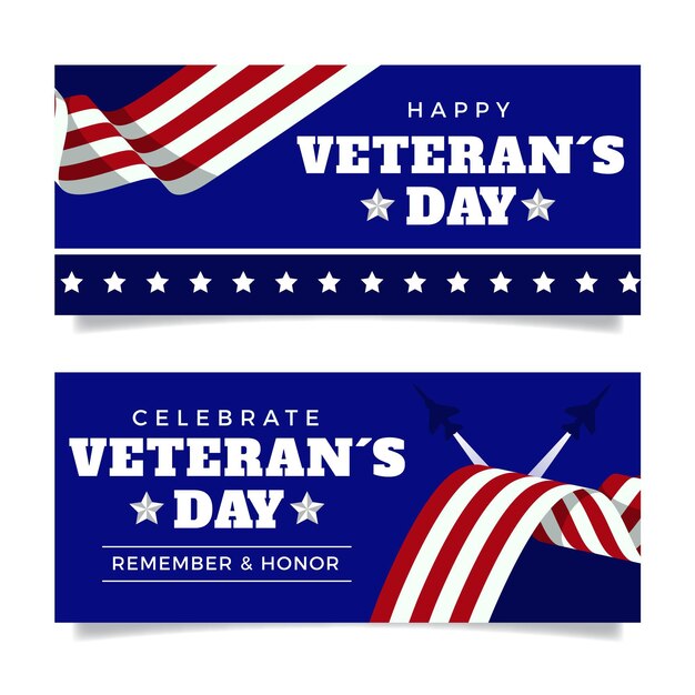flat veteran's day horizontal banners set