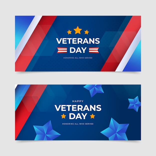 Flat veteran's day horizontal banners set