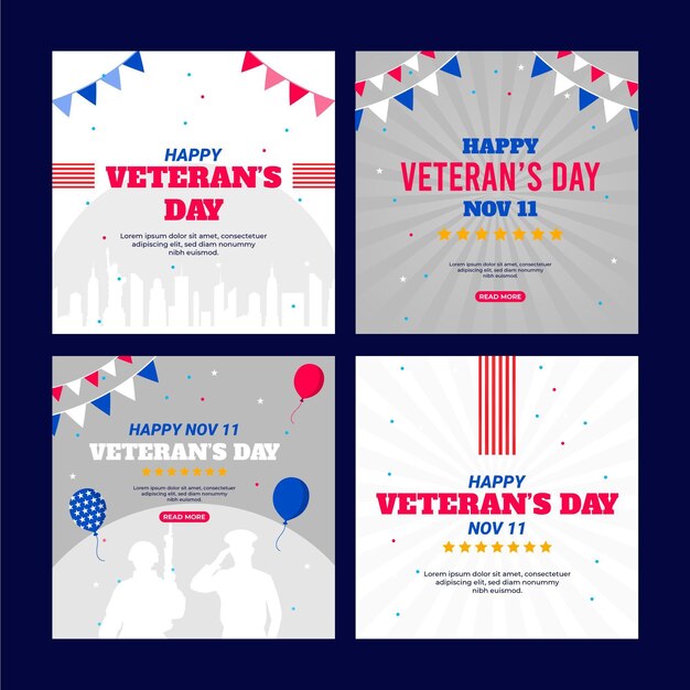 Flat veteran's day instagram posts collection