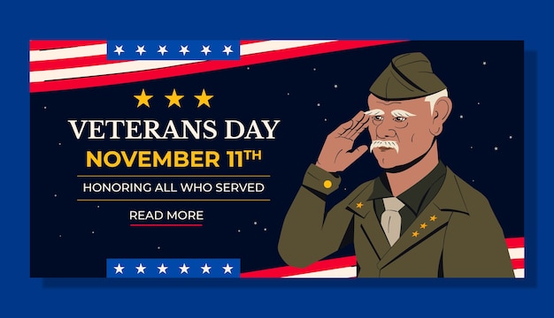 Free vector flat veterans day horizontal banner template